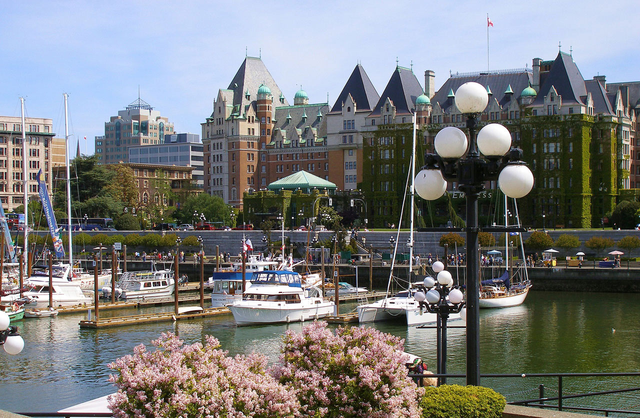 Victoria Inner Harbour skyline near luxury condominium and penthouse buildings